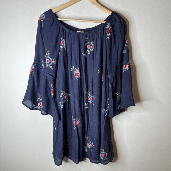 fig & flower Dresses & Skirts - Anthropologie Fig & Flower Dress Womens Blue‎ Floral Embroidered Lined Boho Sz M